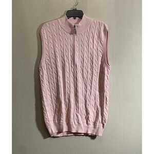 NWT PGA Authentic XL Men Pink Cable Knit Golf Sweater Vest Cotton Preppy Classic